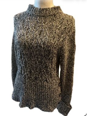 APT .9 Cozy Black & White Marled Cable Mock Turtleneck Sweater
